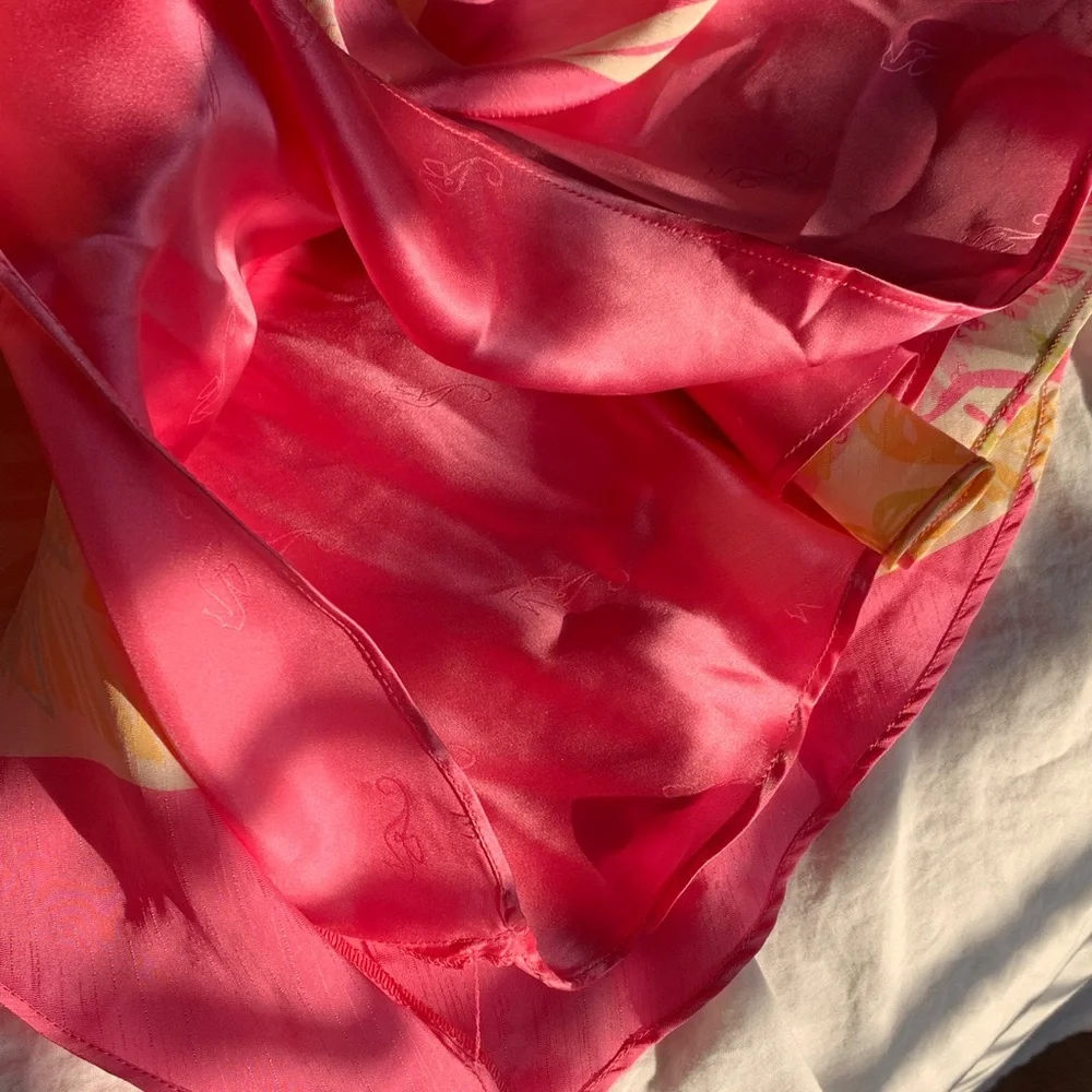 Tori Richard Pink 100 silk spaghetti strap dress with Cream Accents - Picture 6 of 17